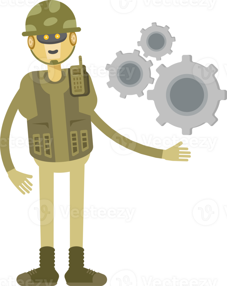 Robot Soldier Character Holding Gears png