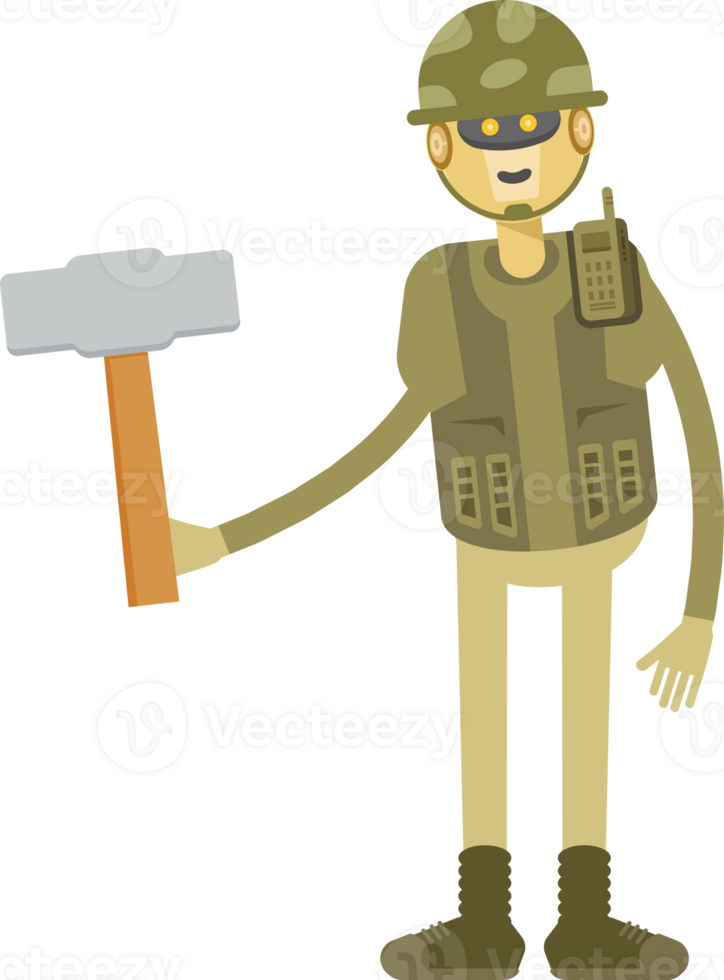 Robot Soldier Character Holding Sledge Hammer png
