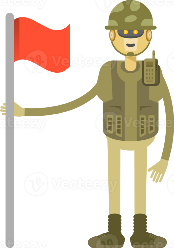 Robot Soldier Character Standing with Flag Pole png