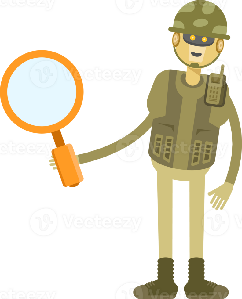 Robot Soldier Character Holding Magnifier png