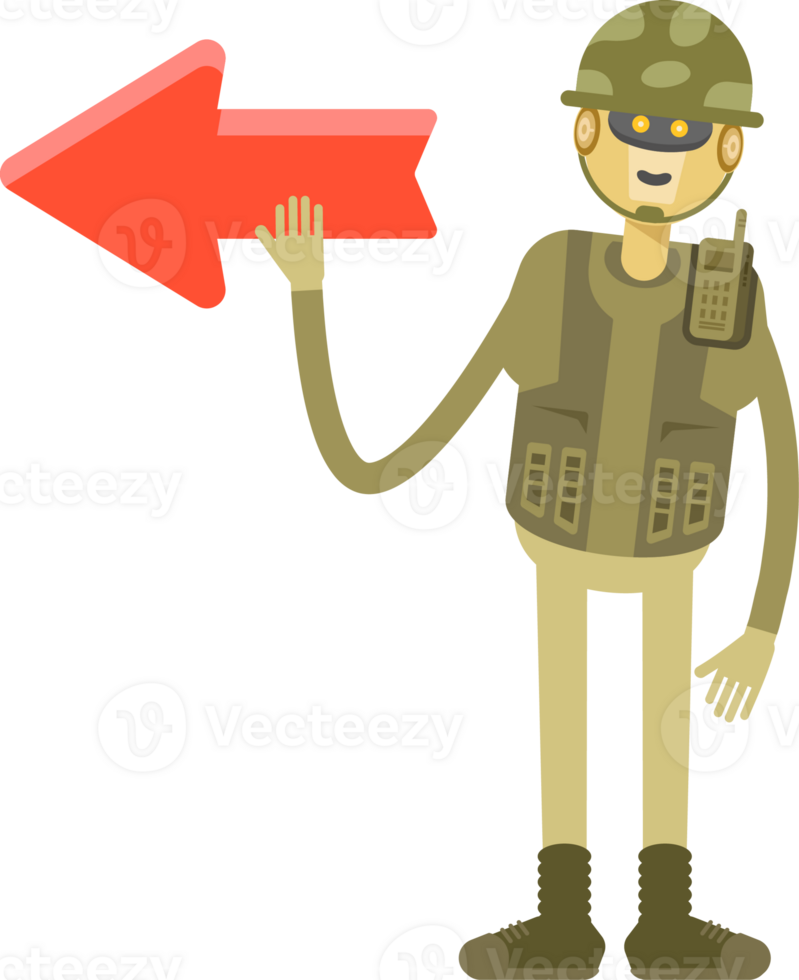 Robot Soldier Character and Arrow Sign png