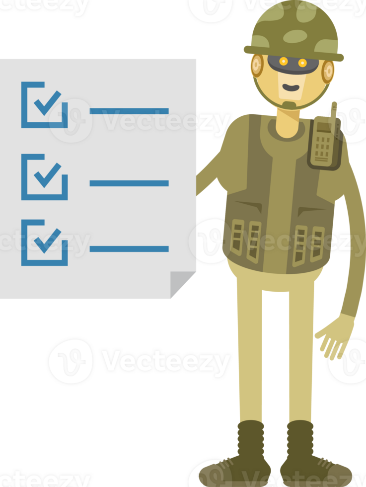 Robot Soldier Character and Check List Document png