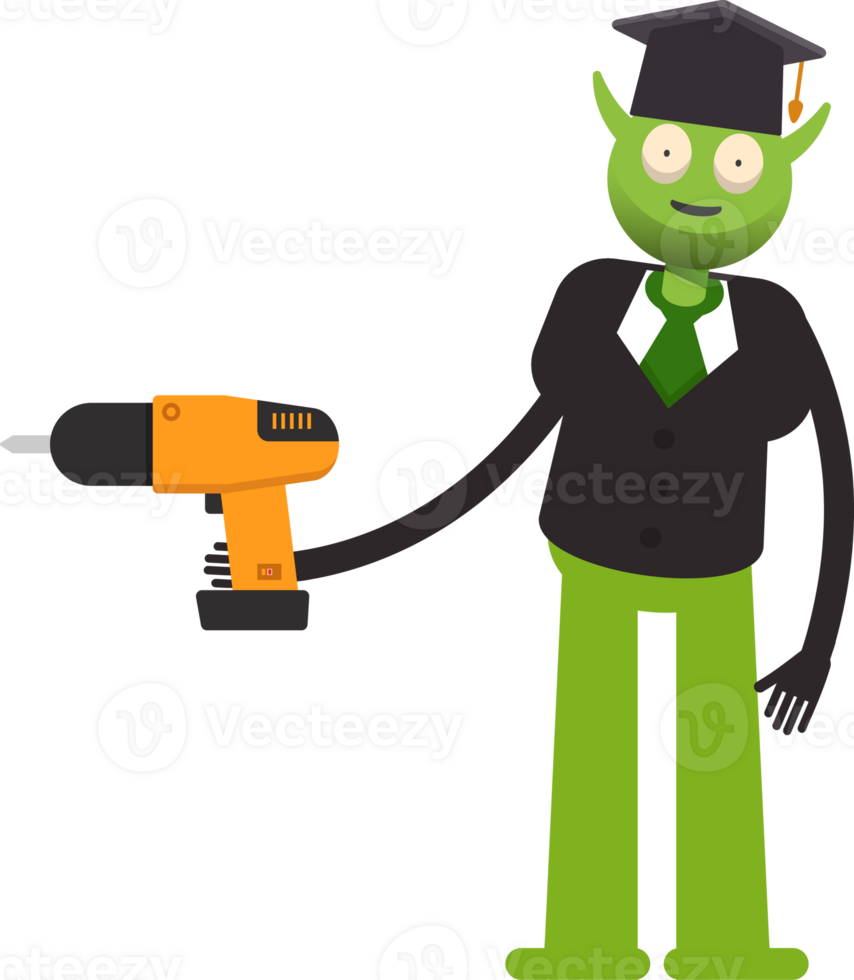 Monster Student Character Using Drill Tool Illustration png