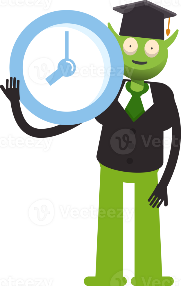Monster Student Character Holding Clock png