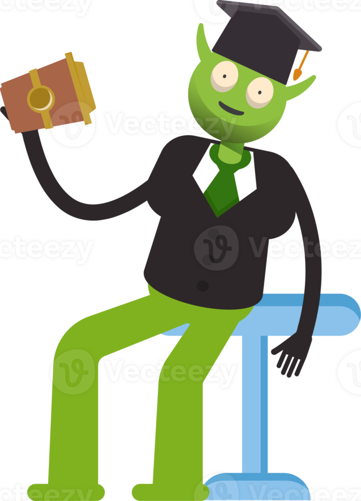 Monster Student Character Sitting anDrinking Coffeed png
