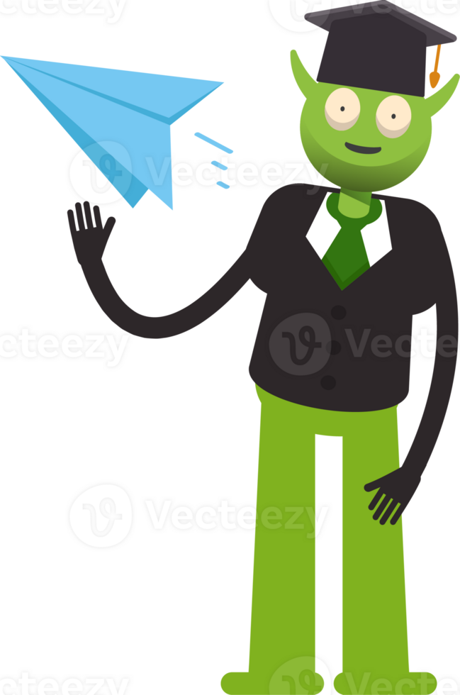 Monster Student Character Holding Paper Plane png