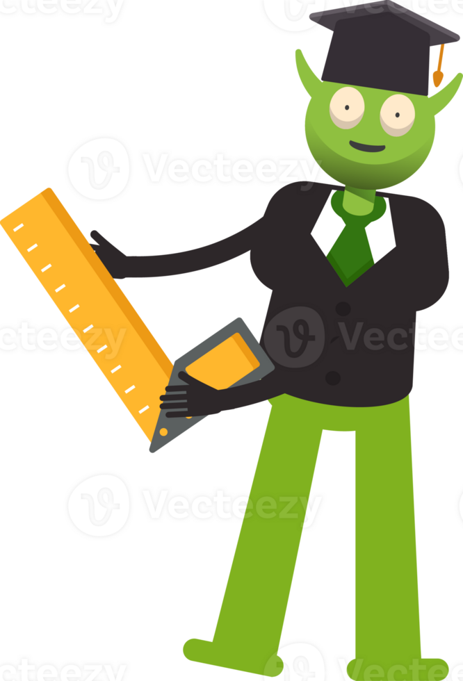 Monster Student Character Holding Square Ruler Illustration png