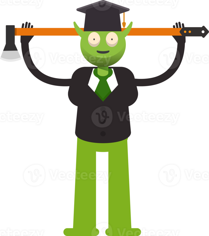 Monster Student Character Holding Axe Illustration png