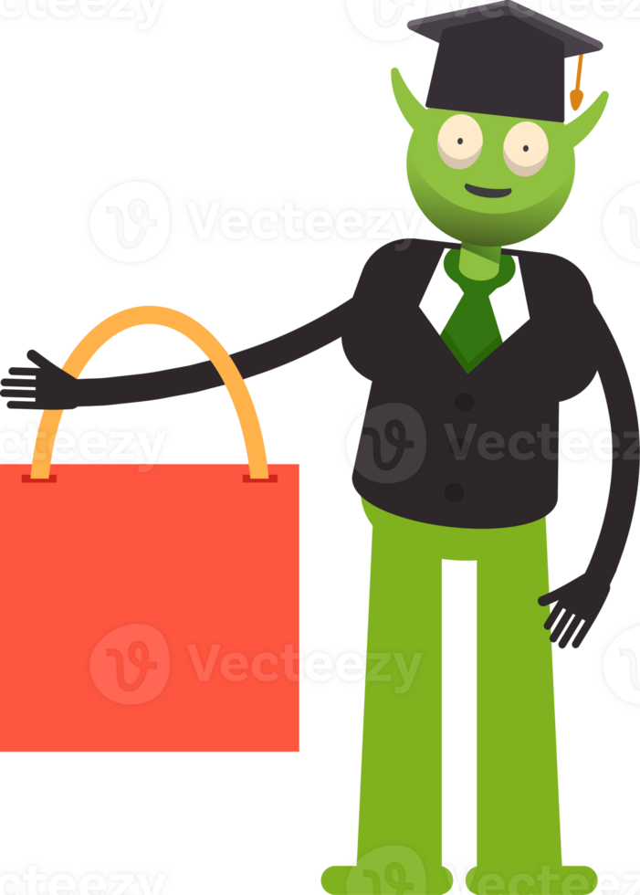 Monster Student Character Holding Shopping Bag png