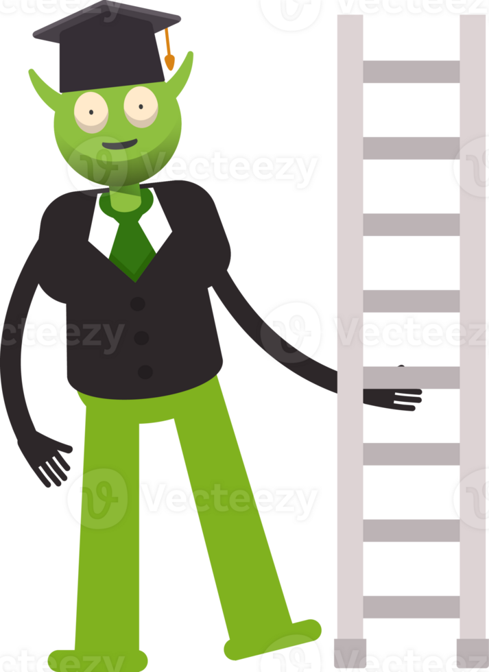 Monster Student Character and Ladder Illustration png