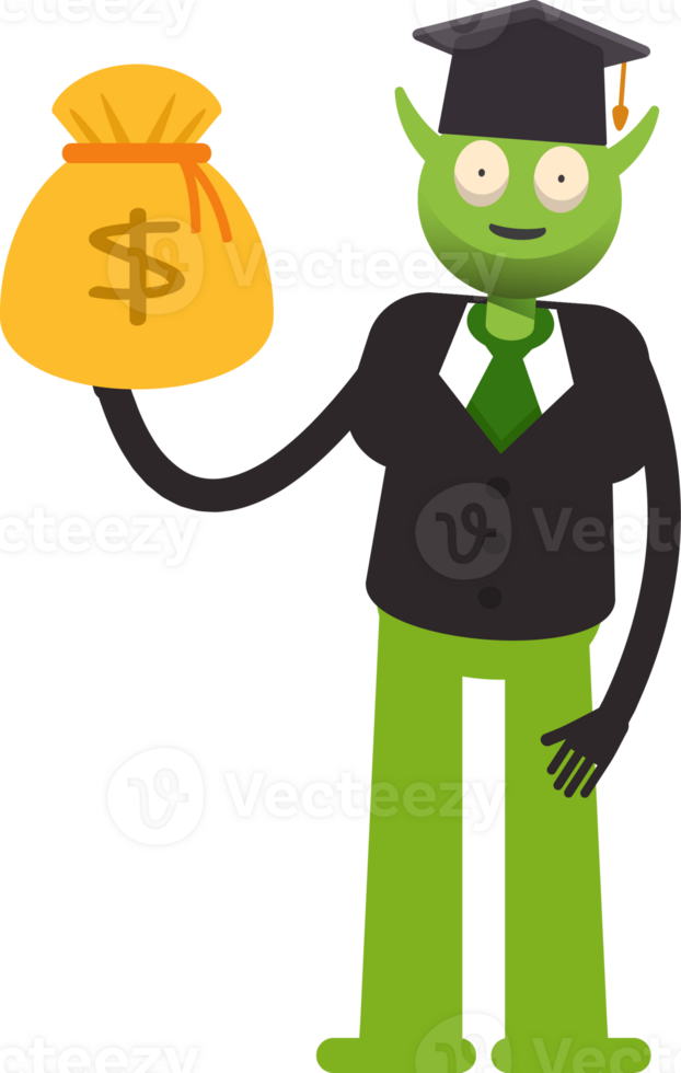 Monster Student Character Showing Dollar Sack png