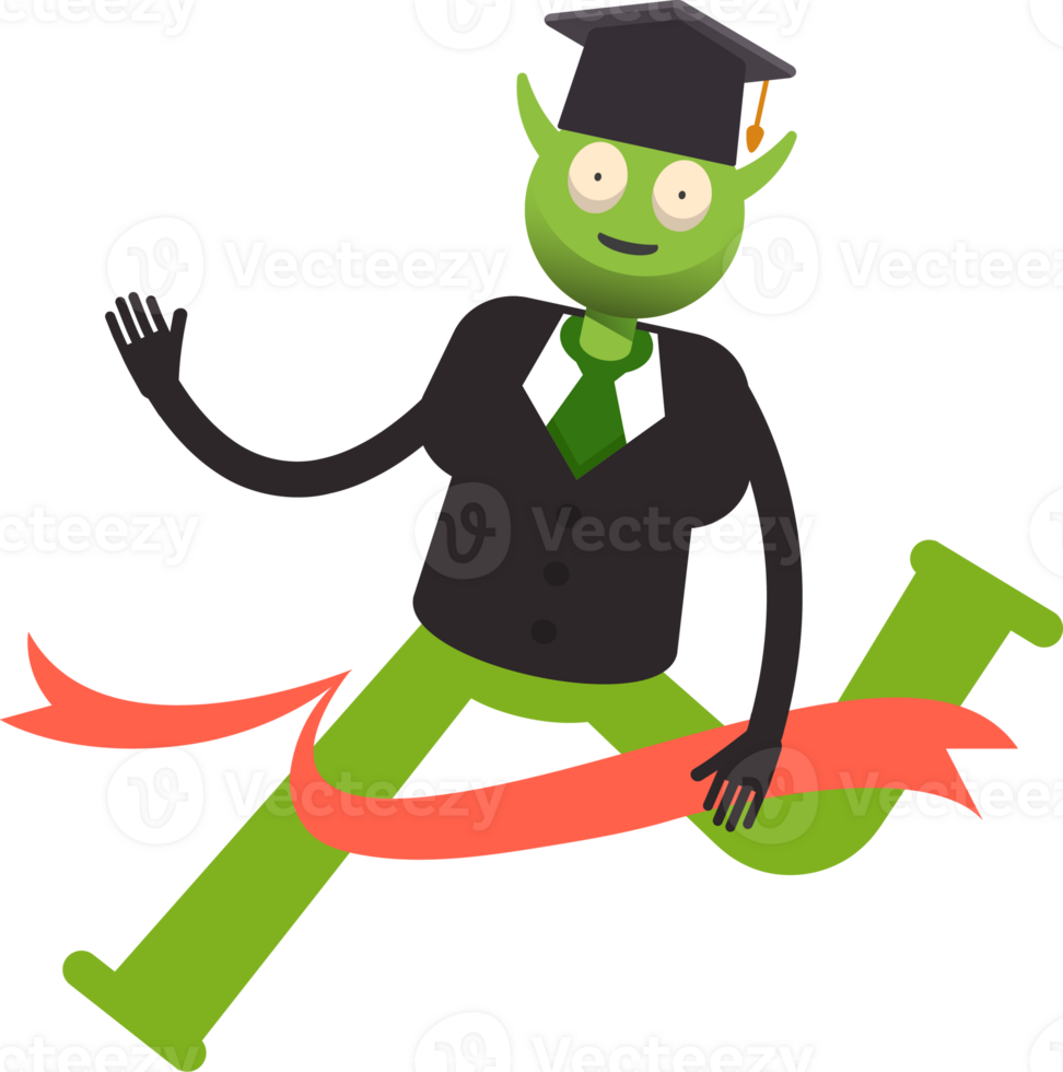 Monster Student Character Running at Finish Line png