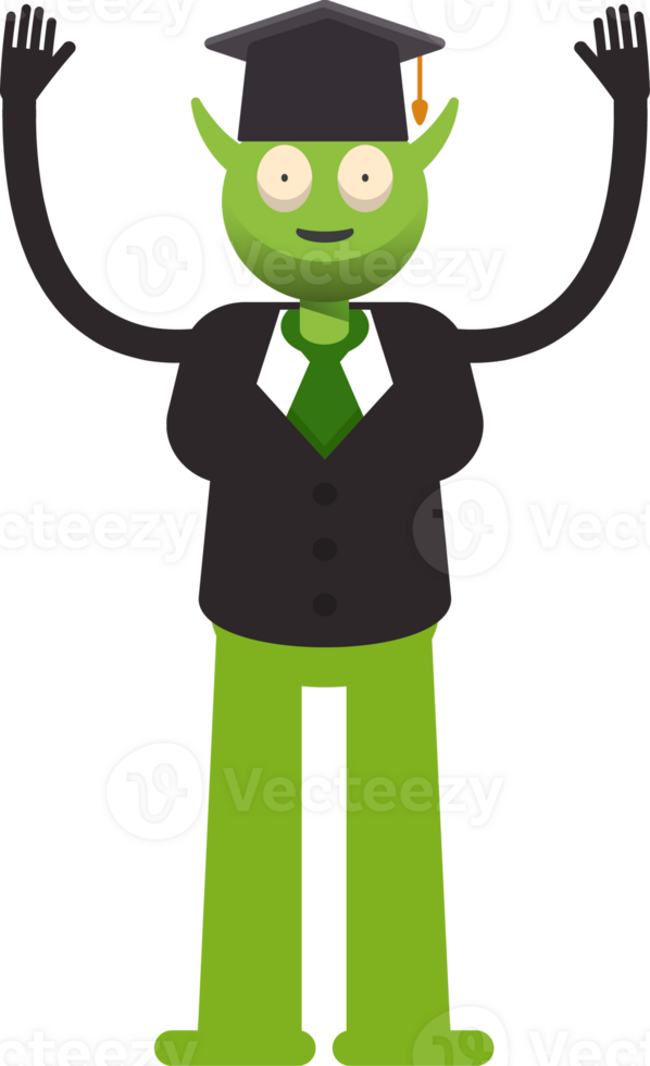 Monster Student Character Raising Hands png