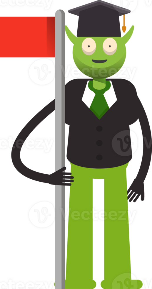 Monster Student Character Holding Red Flag Pole png