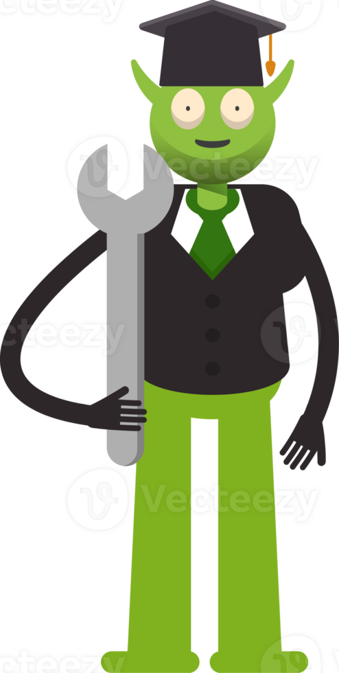 Monster Student Character Holding Wrench png