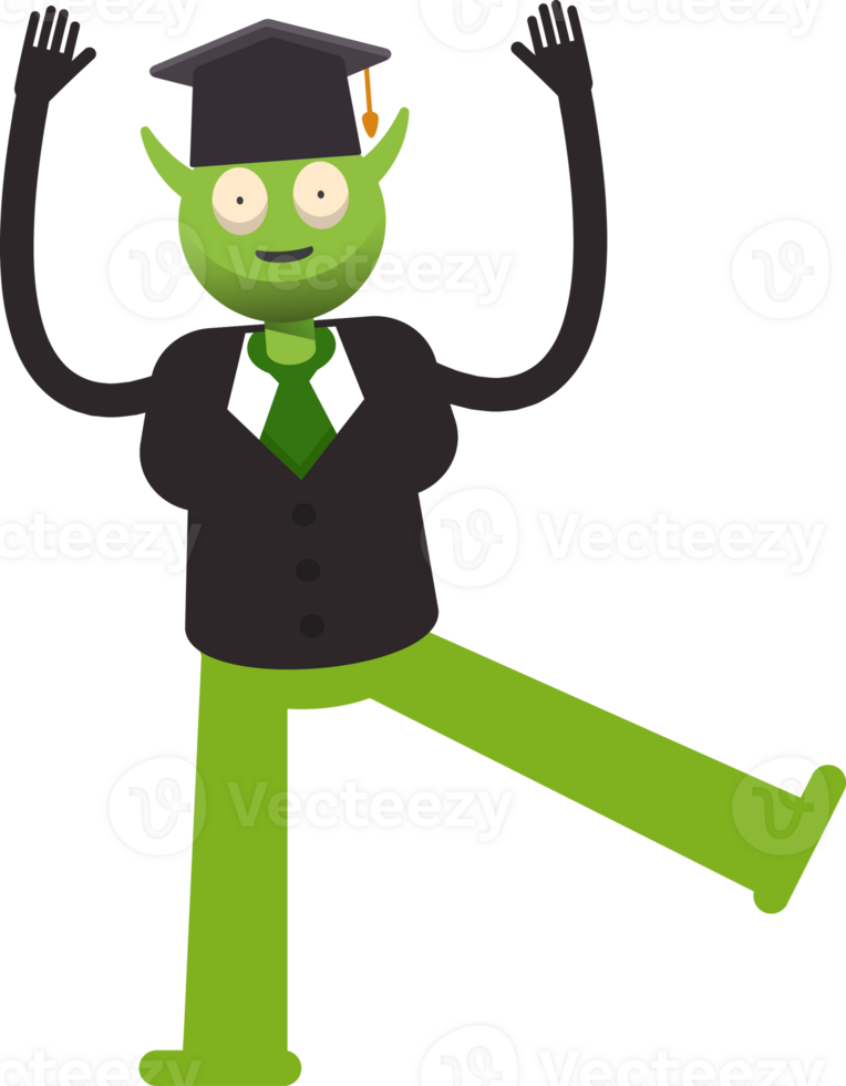 Monster Student Character Relaxing and Rising Hands Illustration png