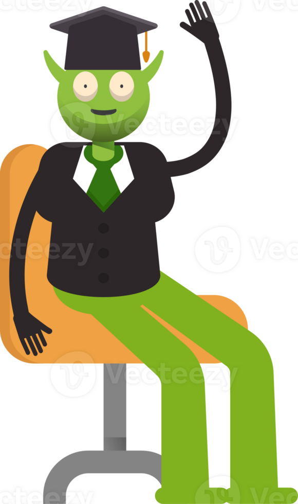Monster Student Character Sitting on Chair png