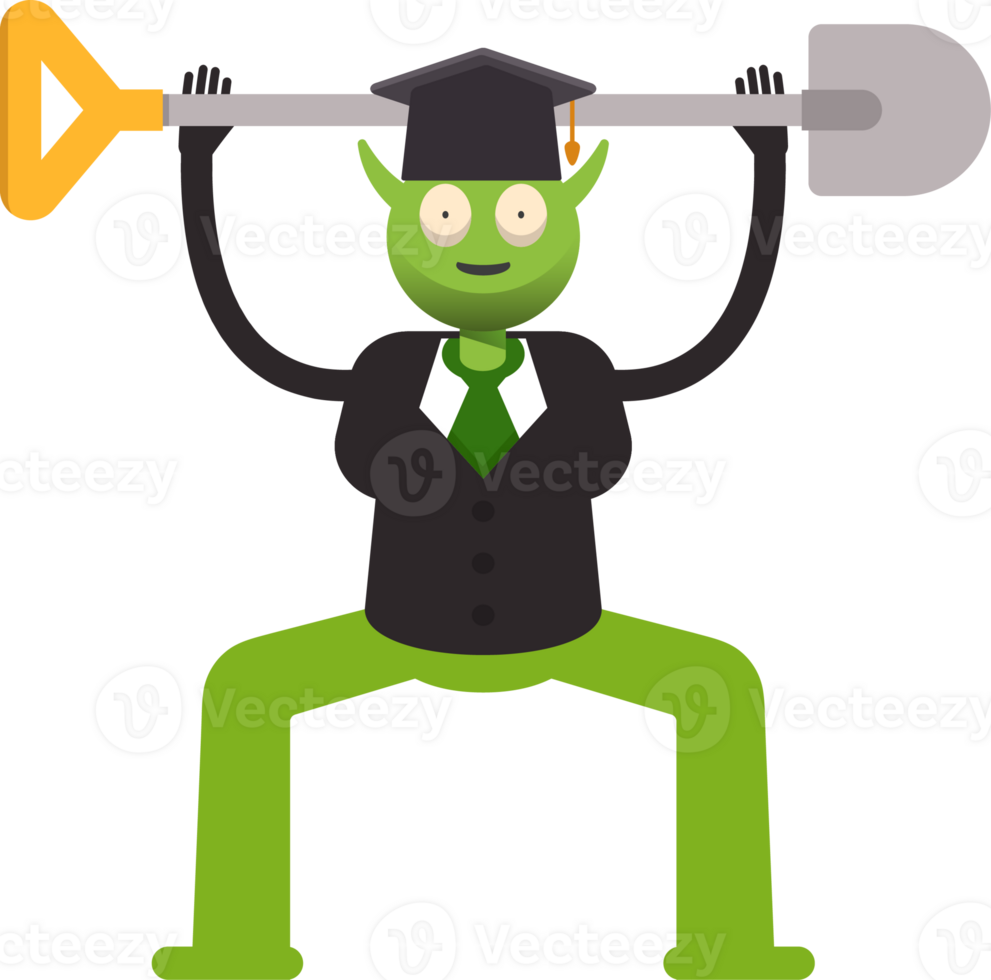 Monster Student Character Lifting Shovel Tool Illustration png