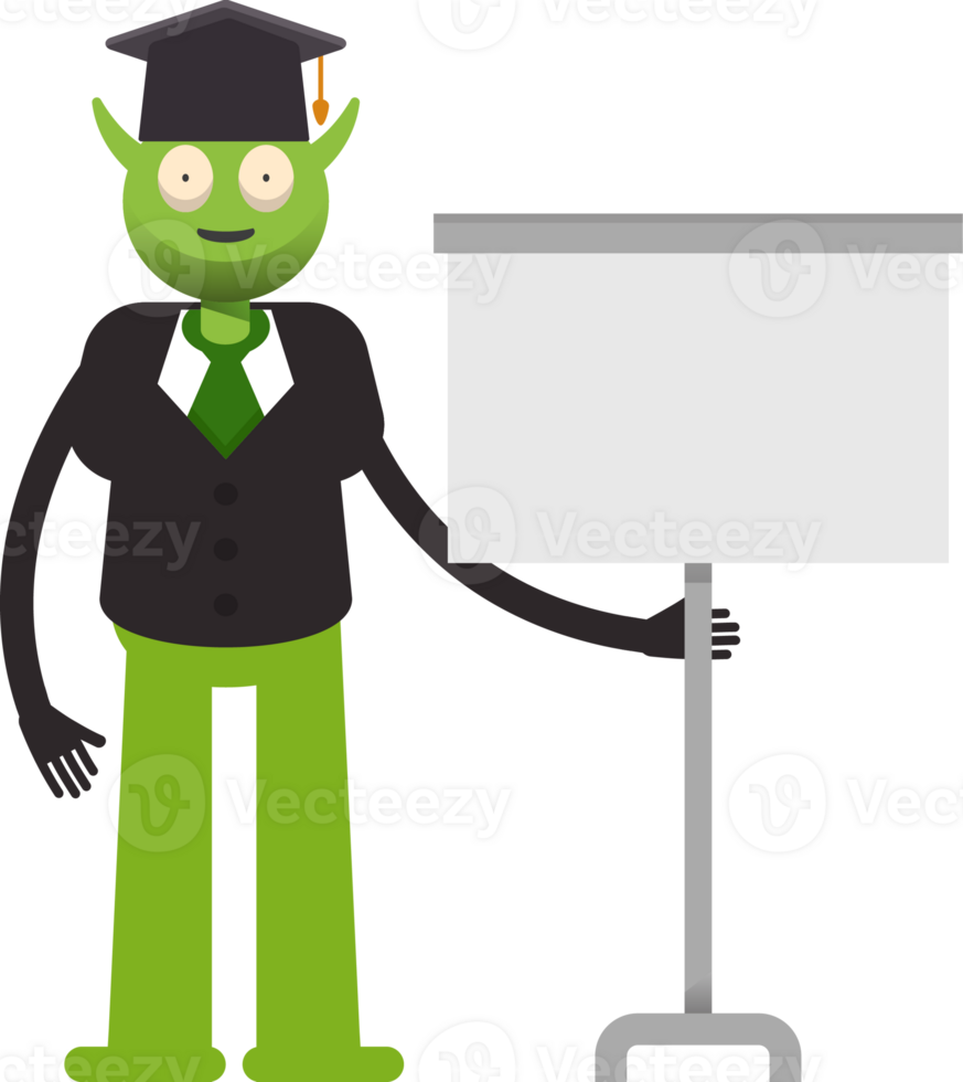 Monster Student Character Presenting Whiteboard png