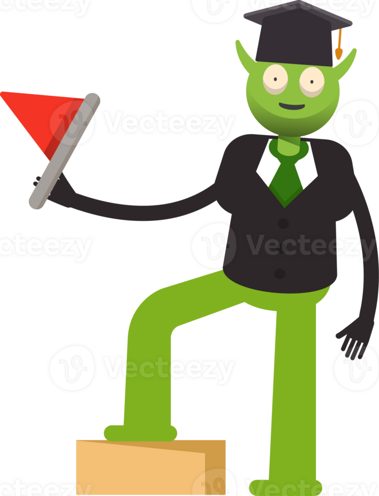 Monster Student Character Holding Flag png
