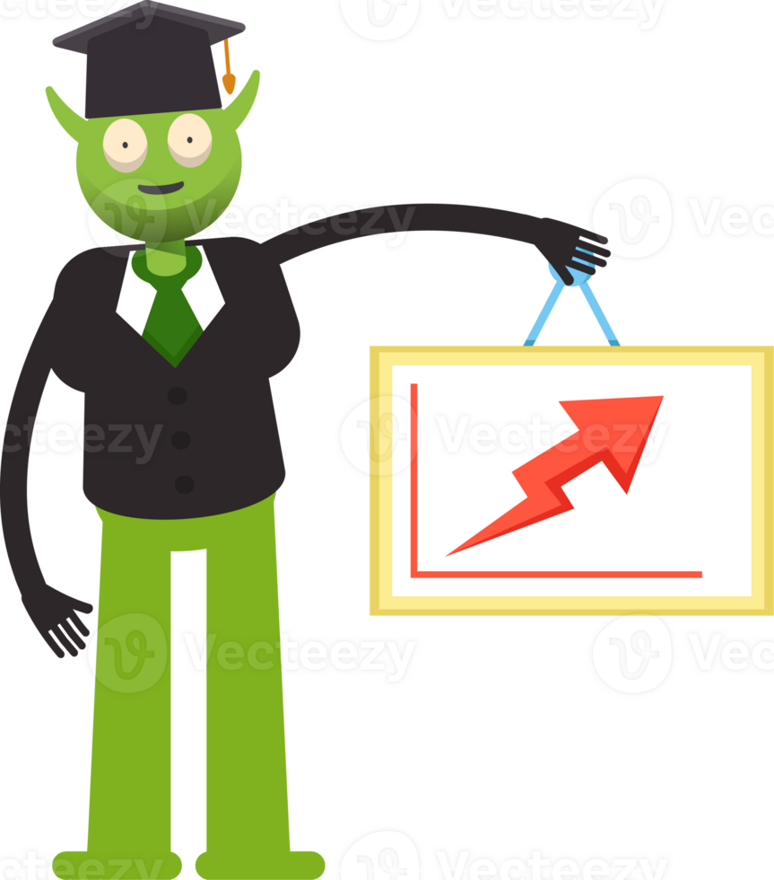 Monster Student Character Holding Arrow Chart png