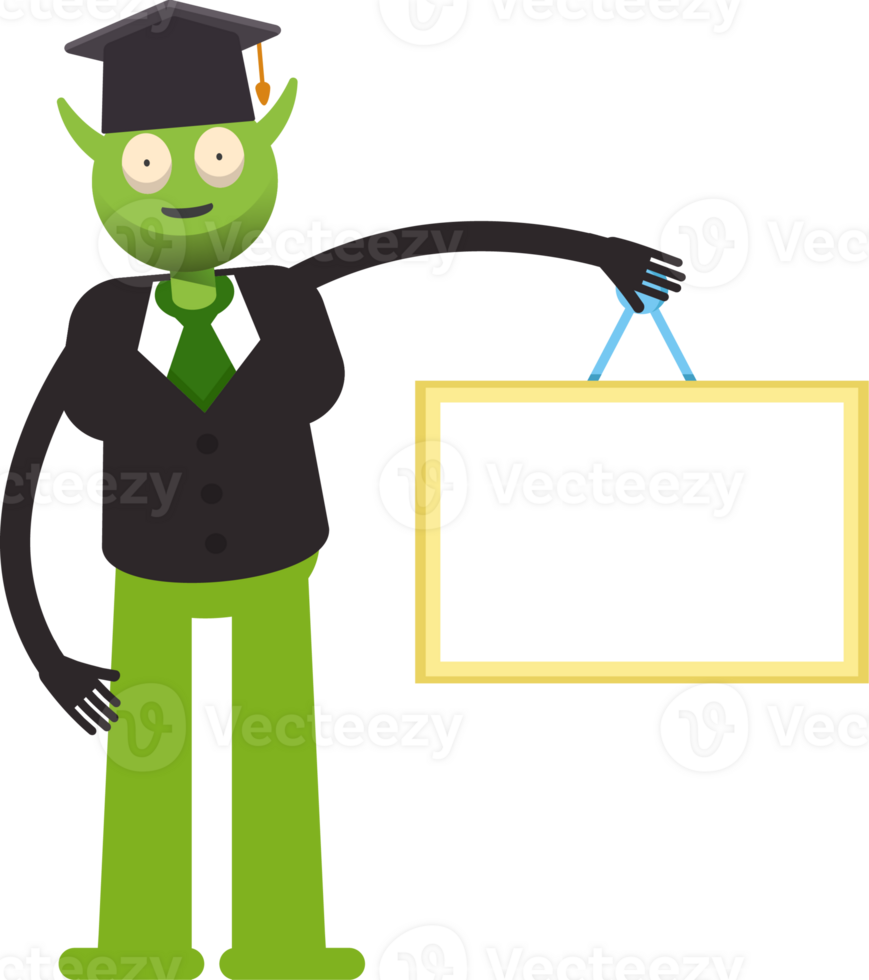 Monster Student Character Holding Blank Signage png