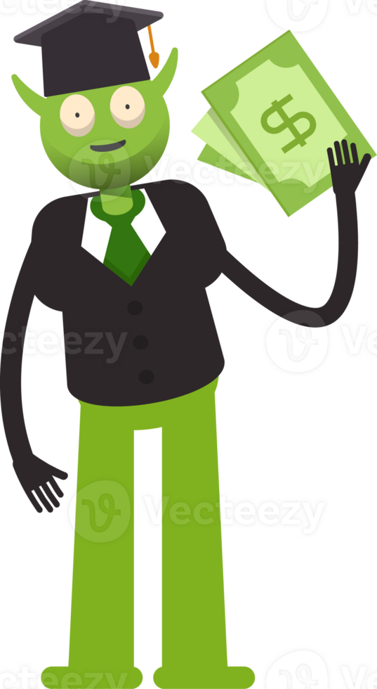 Monster Student Character Holding Dollar Banknotes png