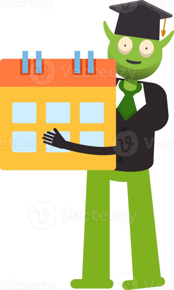 Monster Student Character Holding Calendar png