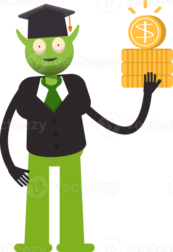 Monster Student Character Holding Dollar Coins png