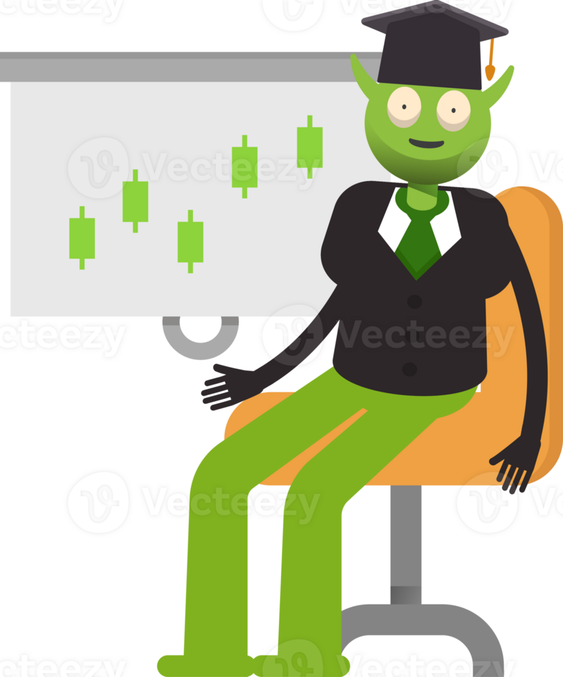 Monster Student Character Presenting Candlestick Chart png