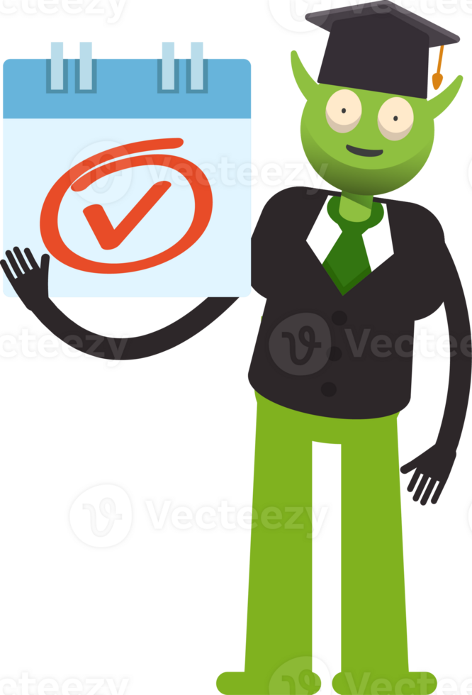 Monster Student Character and Check Mark Sign png