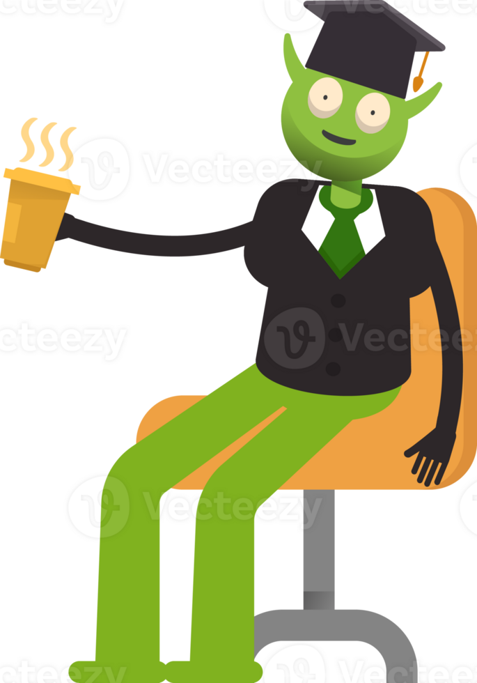 Monster Student Character Drinking Coffee png