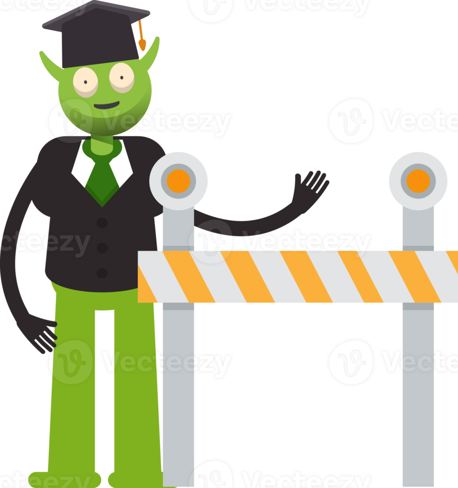 Monster Student Character Standing with Road Barrier Illustration png