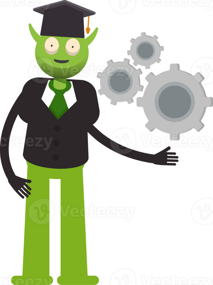 Monster Student Character Holding Gears png