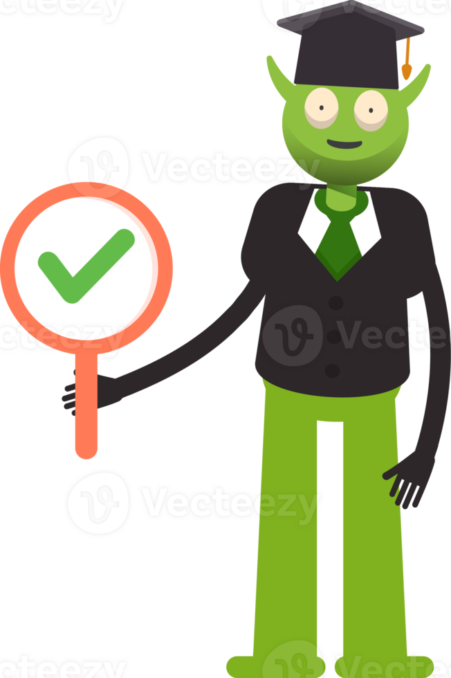 Monster Student Character Showing Check Mark png
