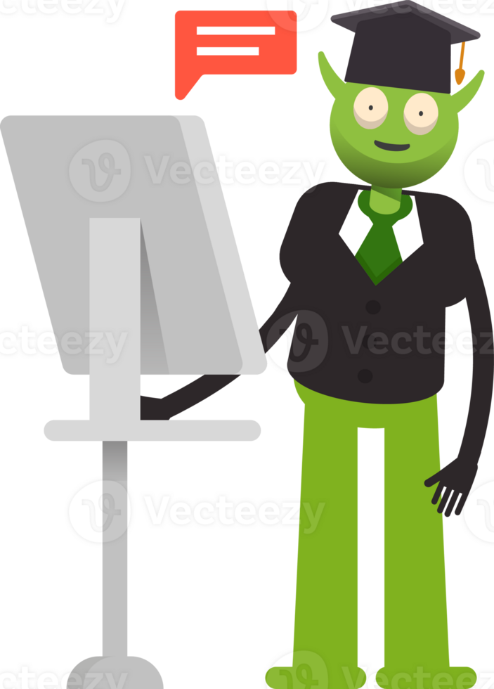 Monster Student Character Working on Computer png