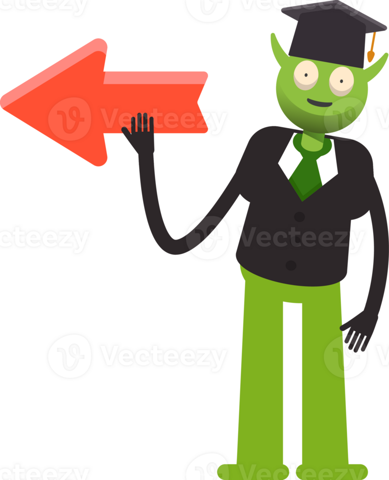 Monster Student Character and Arrow Sign png