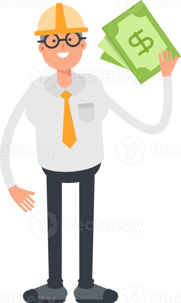 Architect Character Holding Dollar Banknotes png