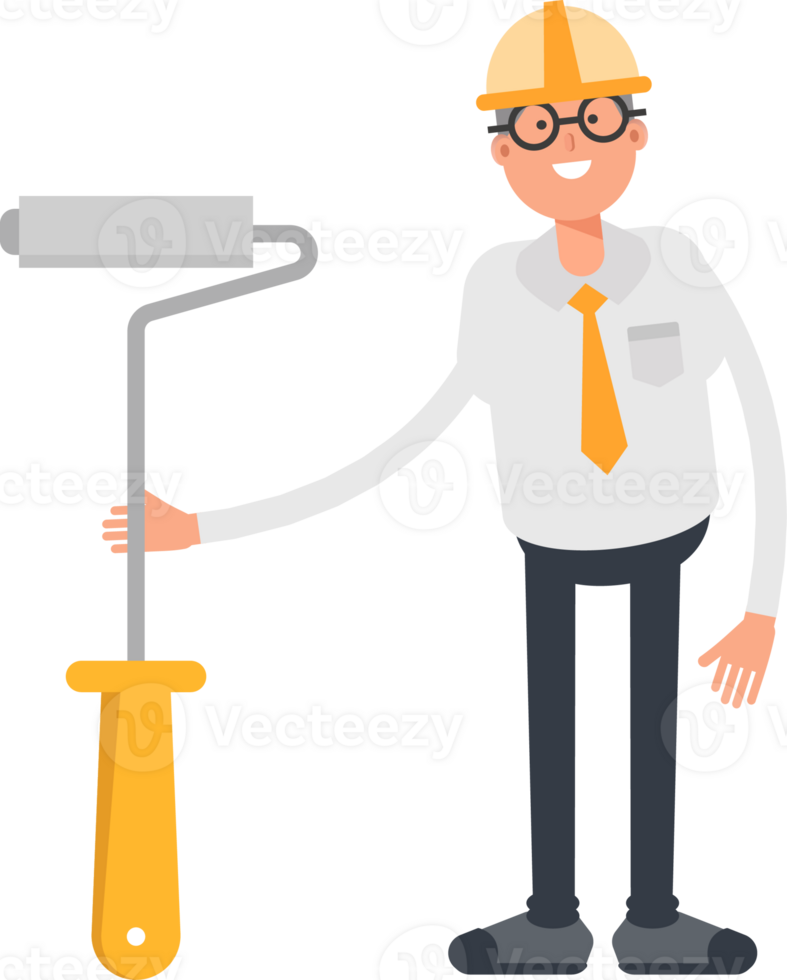 Architect Character and Painting Roller Illustration png