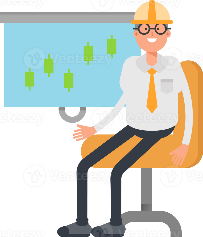 Architect Character Presenting Candlestick Chart png