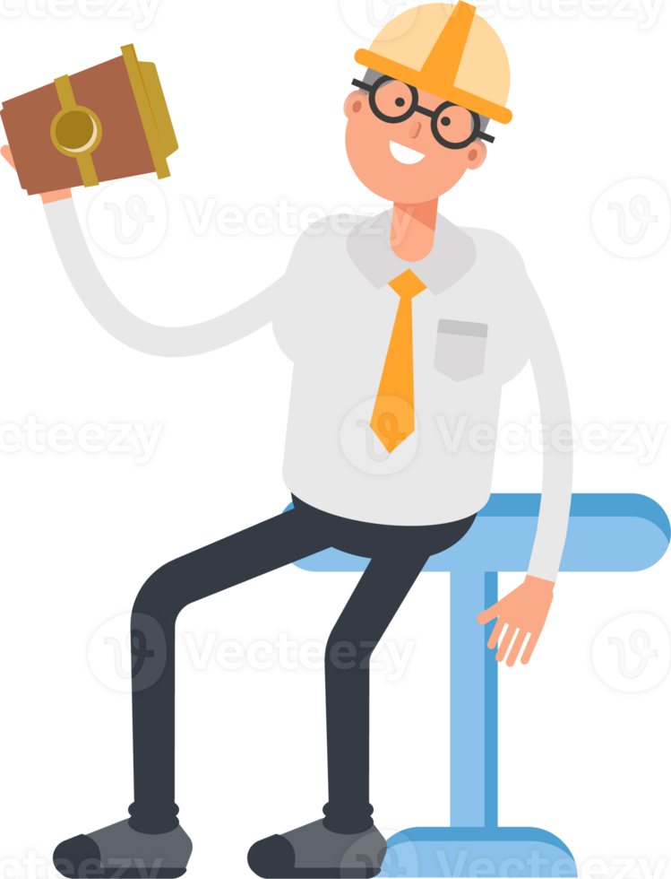 Architect Character Sitting and Drinking Coffee png