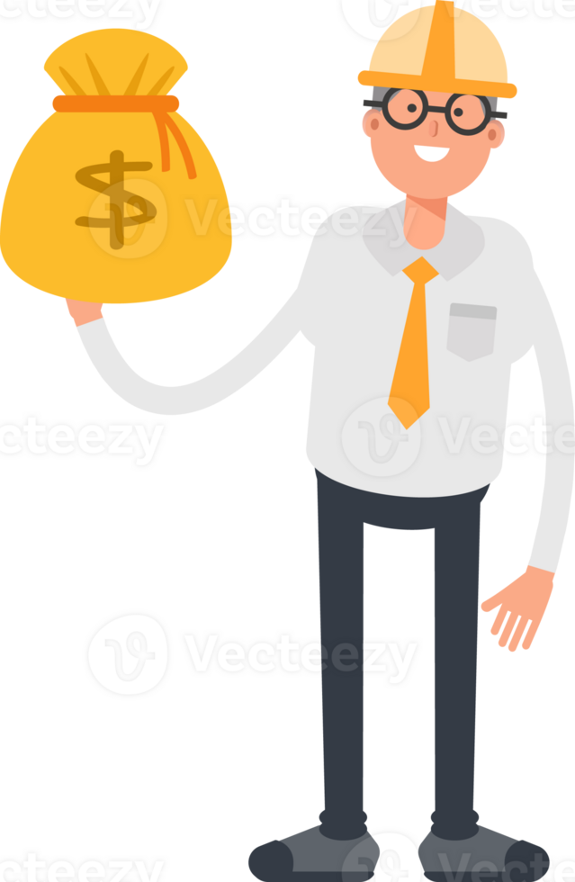 Architect Character Holding Dollar Sack png