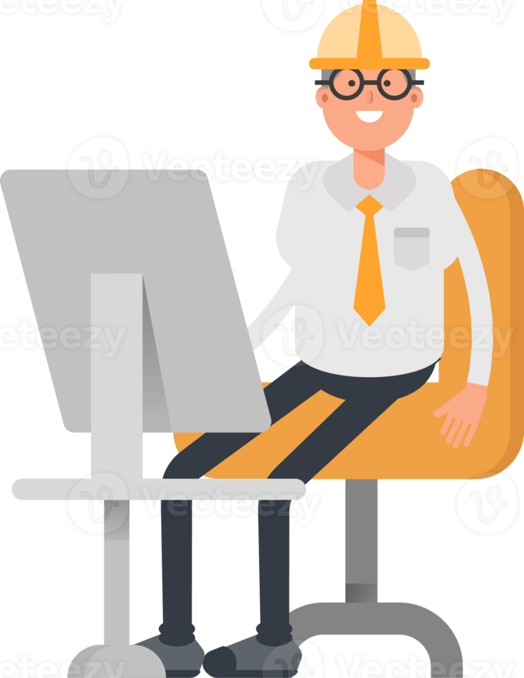 Architect Character Working on Desktop png