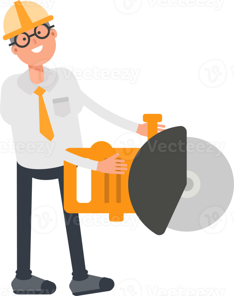 Architect Character Using Circular Saw png