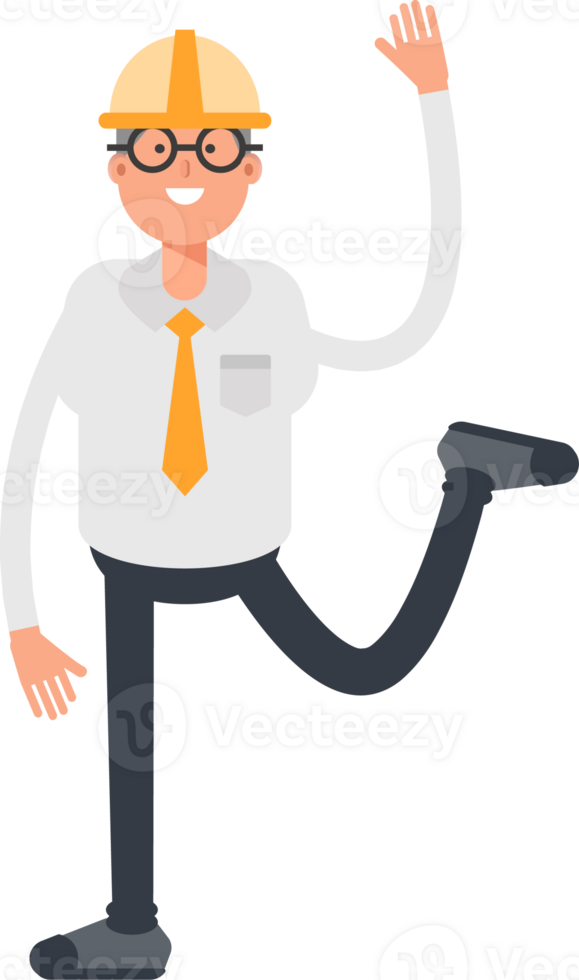 Architect Character Relaxing and Rising Hand Illustration png