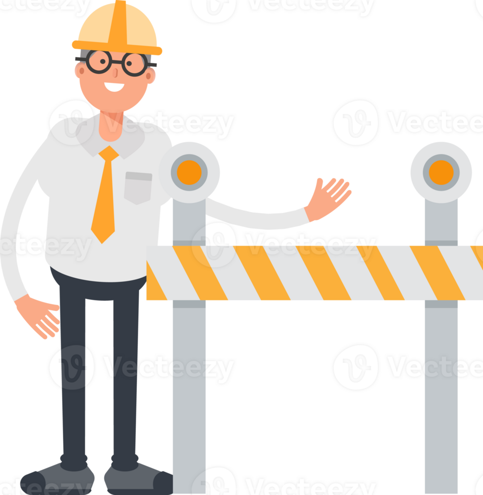 Architect Character Standing with Road Barrier Illustration png
