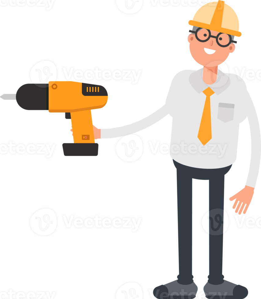 Architect Character Using Drill Tool Illustration png