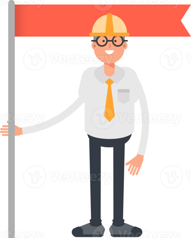 Architect Character Holding Red Flag Pole png