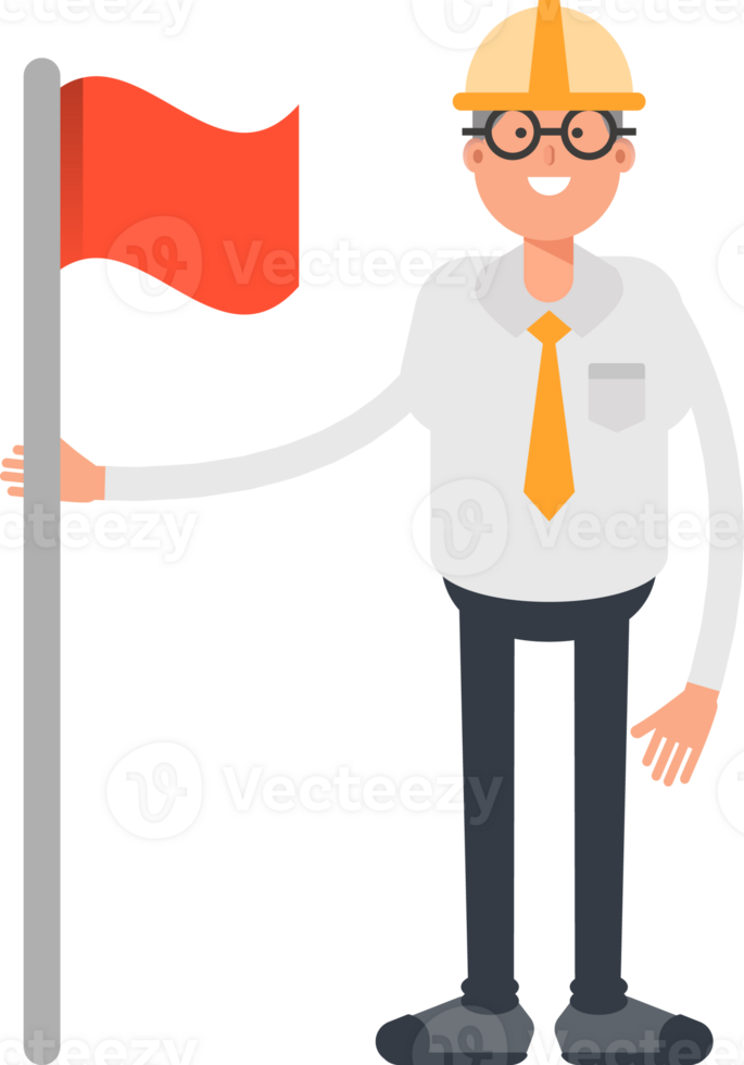 Architect Character Standing with Flag Pole png