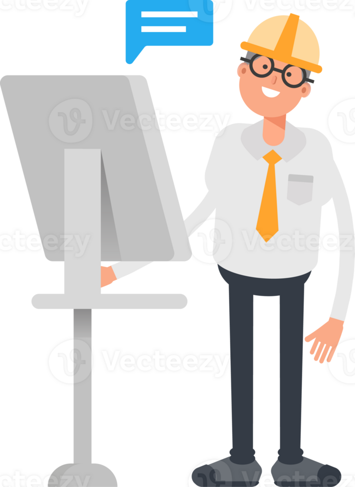 Architect Character Working on Computer png